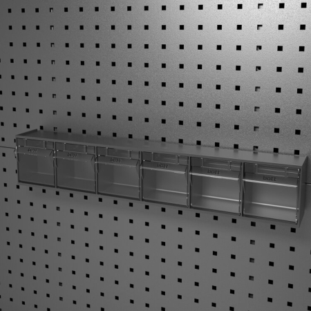 Tilt box 6 compartments with perfo holding brackets - WxDxH: 600x96x112mm - plastic / RAL 7016