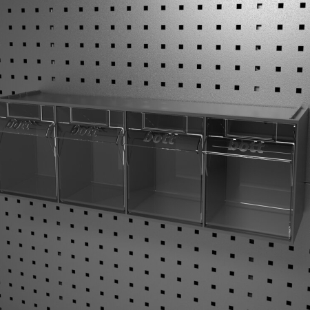 Tilt box 4 compartments with perfo holding brackets - WxDxH: 600x178x206mm - plastic / RAL 7016