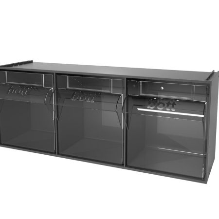 Tilt box 3 compartments with perfo holding brackets - WxDxH: 600x210x242mm - plastic / RAL 7016