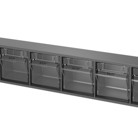 Tilt box kit 9 compartments (pack of 3) - WxDxH: 600x68x78mm - plastic / RAL 7016
