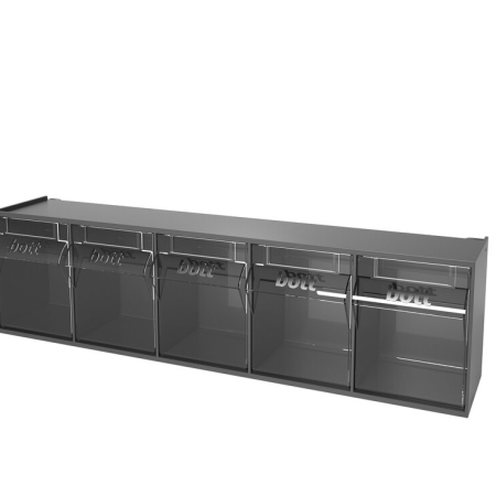 Tilt box kit 5 compartments (pack of 2) - WxDxH: 600x142x168mm - plastic / RAL 7016