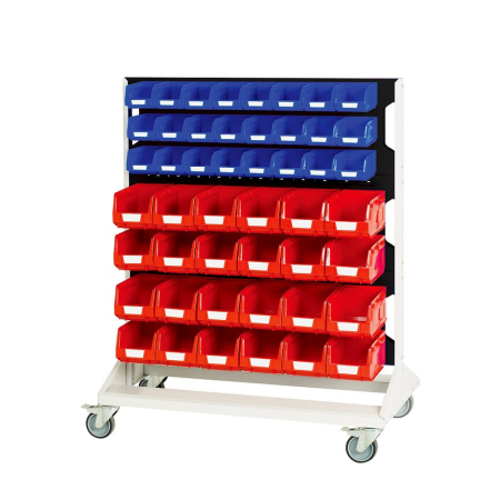 perfo panel trolley (louvre) &amp; bin kit 48x red, 48x blue bins WxDxH: 1000x550x1250mm