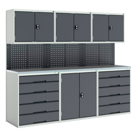 verso modular workshop with 4x cupboards, 2x cabinets WxDxH: 2400x590x2000mm