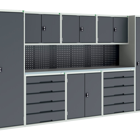 verso modular workshop with 6x cupboards, 2x cabinets WxDxH: 3450x590x2000mm