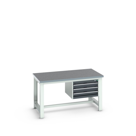 cubio framework bench (lino) with 3 drawer cabinet WxDxH: 1500x900x840mm