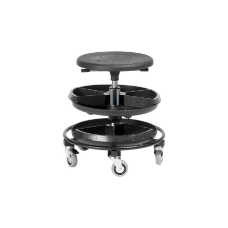 Industrial chair PU stool mobile (height 550-810) - WxDxH: 400x400x810mm - black