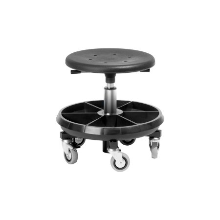 Industrial chair PU stool mobile (height 380-510) - WxDxH: 400x400x510mm - black