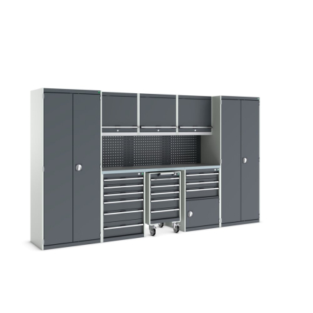 cubio modular workshop with 5x cupboards, 3x cabinets WxDxH: 3550x565x2000mm