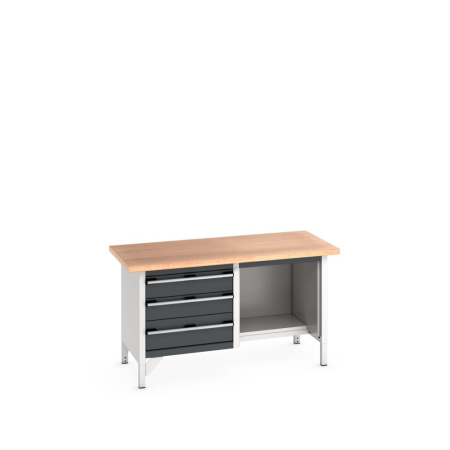 cubio storage bench (multiplex) 3 drawer / open-half base WxDxH: 1500x750x840mm