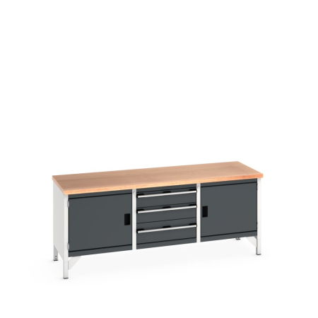 cubio storage bench (multiplex) cupboard / 3 drawer / cupboard WxDxH: 2000x750x840mm