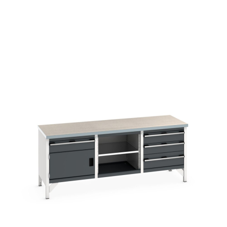 cubio storage bench (lino) 1 drawer-door / mid shelf / 3 drawers WxDxH: 2000x750x840mm