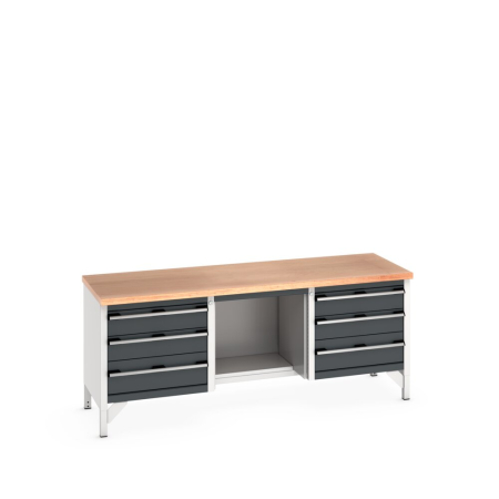 cubio storage bench (multiplex) 3 drawer / open-half base / 3 drawer WxDxH: 2000x750x840mm