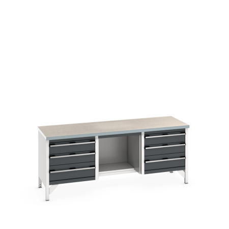 cubio storage bench (lino) 3 drawers / half base shelf / 3 drawers WxDxH: 2000x750x840mm