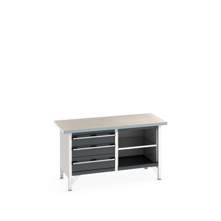 cubio storage bench (lino) 3 drawers / mid shelf WxDxH: 1500x750x840mm