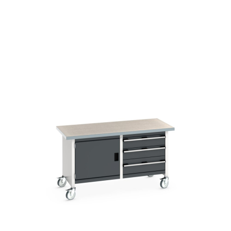 cubio mobile storage bench (lino) full cupboard / 3 drawers WxDxH: 1500x750x840mm