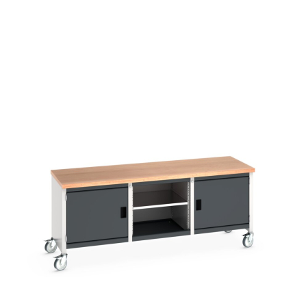 cubio mobile storage bench (multiplex) cupboard / open / cupboard WxDxH: 2000x750x840mm