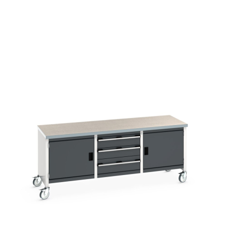 cubio mobile storage bench (lino) full cupboard / 3 drw / full cupboard WxDxH: 2000x750x840mm