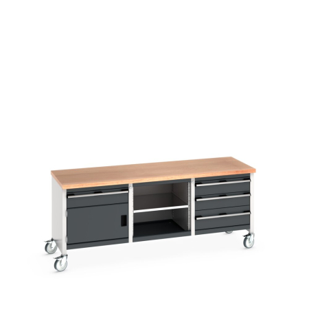 cubio mobile storage bench (multiplex) 1 drawer-door / open / 3 drawer WxDxH: 2000x750x840mm