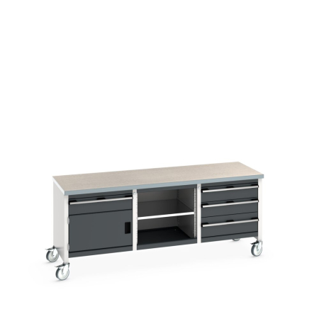 cubio mobile storage bench (lino) 1 drawer-door / mid shelf / 3 drawers WxDxH: 2000x750x840mm