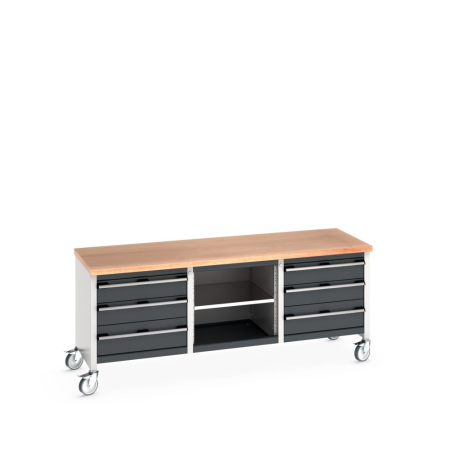 cubio mobile storage bench (multiplex) 3 drawer / open / 3 drawer WxDxH: 2000x750x840mm