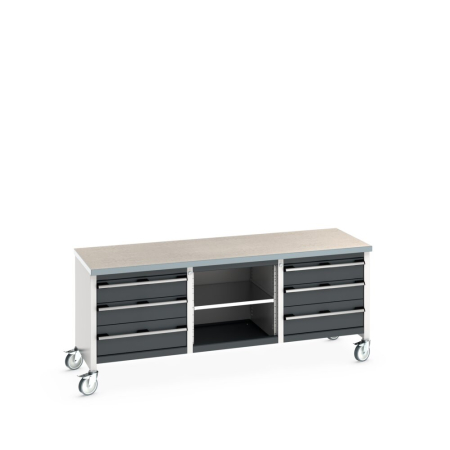 cubio mobile storage bench (lino) 3 drawers / mid shelf / 3 drawers WxDxH: 2000x750x840mm