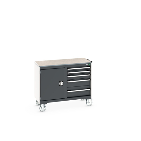 cubio maintenance trolley (lino) 525/525 with cupboard / 5 drawers WxDxH: 1050x525x890mm