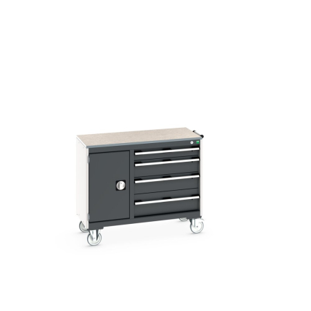 cubio maintenance trolley (lino) 400/650 with cupboard / 4 drawers WxDxH: 1050x525x890mm