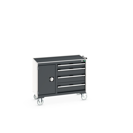 cubio maintenance trolley (top tray) 400/650 with cupboard / 4 drawers WxDxH: 1050x525x885mm