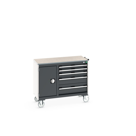 cubio maintenance trolley (lino) 400/650 with cupboard / 5 drawers WxDxH: 1050x525x890mm