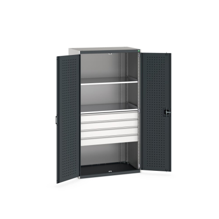 cubio cupboard (perfo door liner) with 2x shelves, 4x drawers WxDxH: 1050x650x2000mm