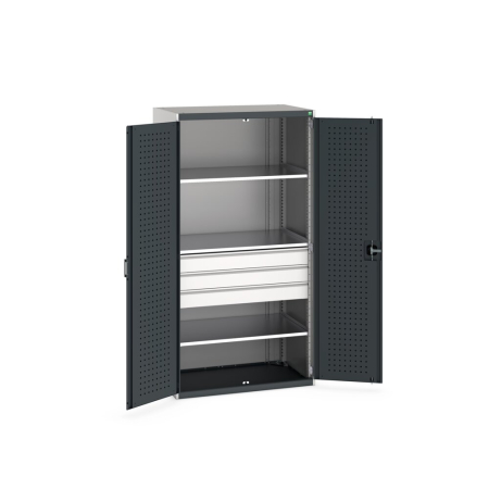 cubio cupboard (perfo door liner) with 3x shelves, 3x drawers WxDxH: 1050x650x2000mm