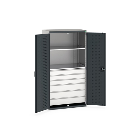 cubio cupboard (perfo door liner) with 2x shelves, 6x drawers WxDxH: 1050x650x2000mm