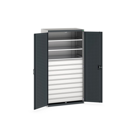 cubio cupboard (perfo door liner) with 3x shelves, 9x drawers WxDxH: 1050x650x2000mm