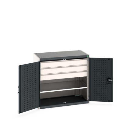 cubio cupboard (perfo door liner) with 1x shelf, 3x drawers WxDxH: 1050x650x1000mm