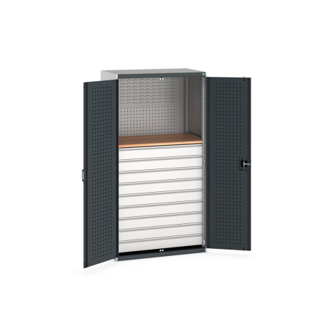cubio cupboard (perfo door liner) with 2x panels, 9x drawers, 1x worktop WxDxH: 1050x650x2000mm