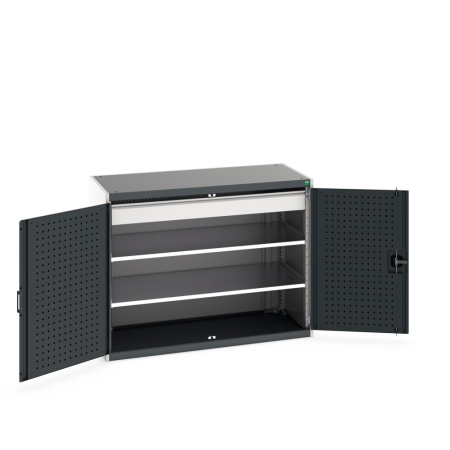 cubio cupboard (perfo door liner) with 2x shelves, 1x drawer WxDxH: 1300x650x1000mm