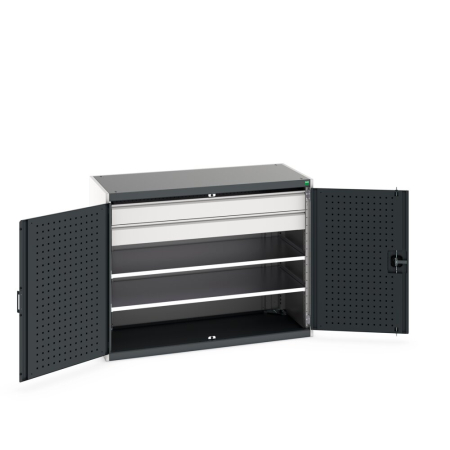 cubio cupboard (perfo door liner) with 2x shelves, 2x drawers WxDxH: 1300x650x1000mm
