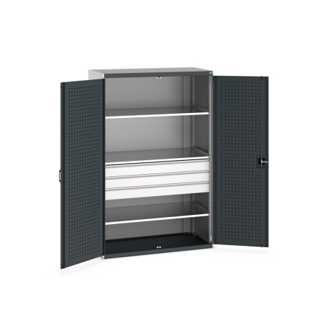 cubio cupboard (perfo door liner) with 3x shelves, 3x drawers WxDxH: 1300x650x2000mm