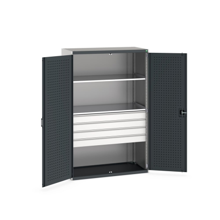 cubio cupboard (perfo door liner) with 2x shelves, 4x drawers WxDxH: 1300x650x2000mm