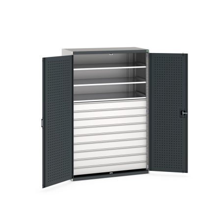 cubio cupboard (perfo door liner) with 3x shelves, 9x drawers WxDxH: 1300x650x2000mm