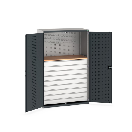 cubio cupboard (perfo door liner) with 2x panels, 9x drawers, 1x worktop WxDxH: 1300x650x2000mm
