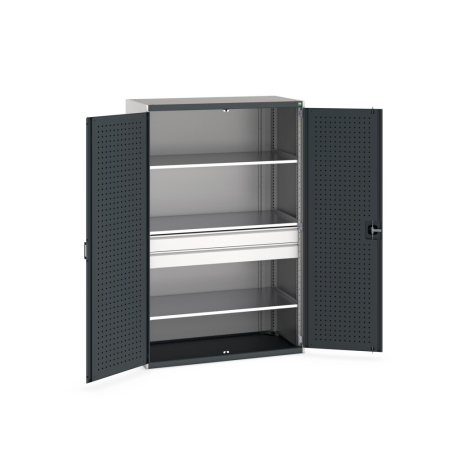 cubio cupboard (perfo door liner) with 3x shelves, 2x drawers WxDxH: 1300x650x2000mm