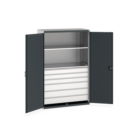 cubio cupboard (perfo door liner) with 2x shelves, 6x drawers WxDxH: 1300x650x2000mm