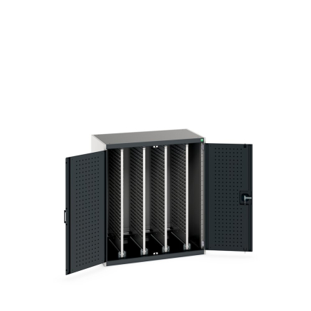 cubio cupboard (perfo door liner) with 4x vertical sliding louvre panels WxDxH: 1050x650x1200mm