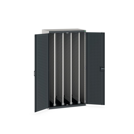 cubio cupboard (perfo door liner) with 4x vertical sliding louvre panels WxDxH: 1050x650x2000mm