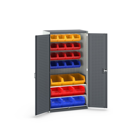 cubio cupboard (perfo door liner) louvre backpanel, 3x shelves, 25x bins WxDxH: 1050x650x2000mm
