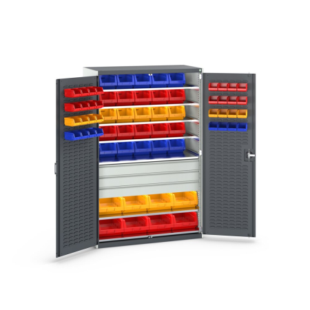 cubio cupboard (louvre door liner) with 7x shelves, 3x drawers, 65x bin kit WxDxH: 1300x650x2000mm