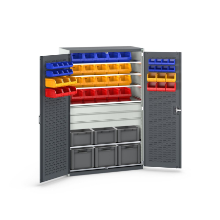 cubio cupboard (louvre door liner) with 6x shelves, 48x bins, 6x Euroboxes WxDxH: 1300x650x2000mm
