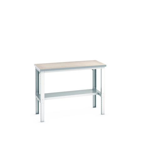 cubio framework bench (lino) with half depth shelf WxDxH: 1500x750x740-1140mm