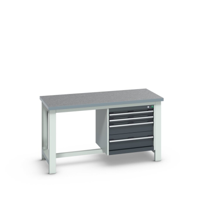 cubio framework bench (lino) with 4 drawer cabinet WxDxH: 1500x750x840mm